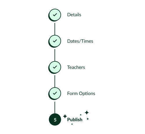 a list showing the completed steps to set up an event on bookit