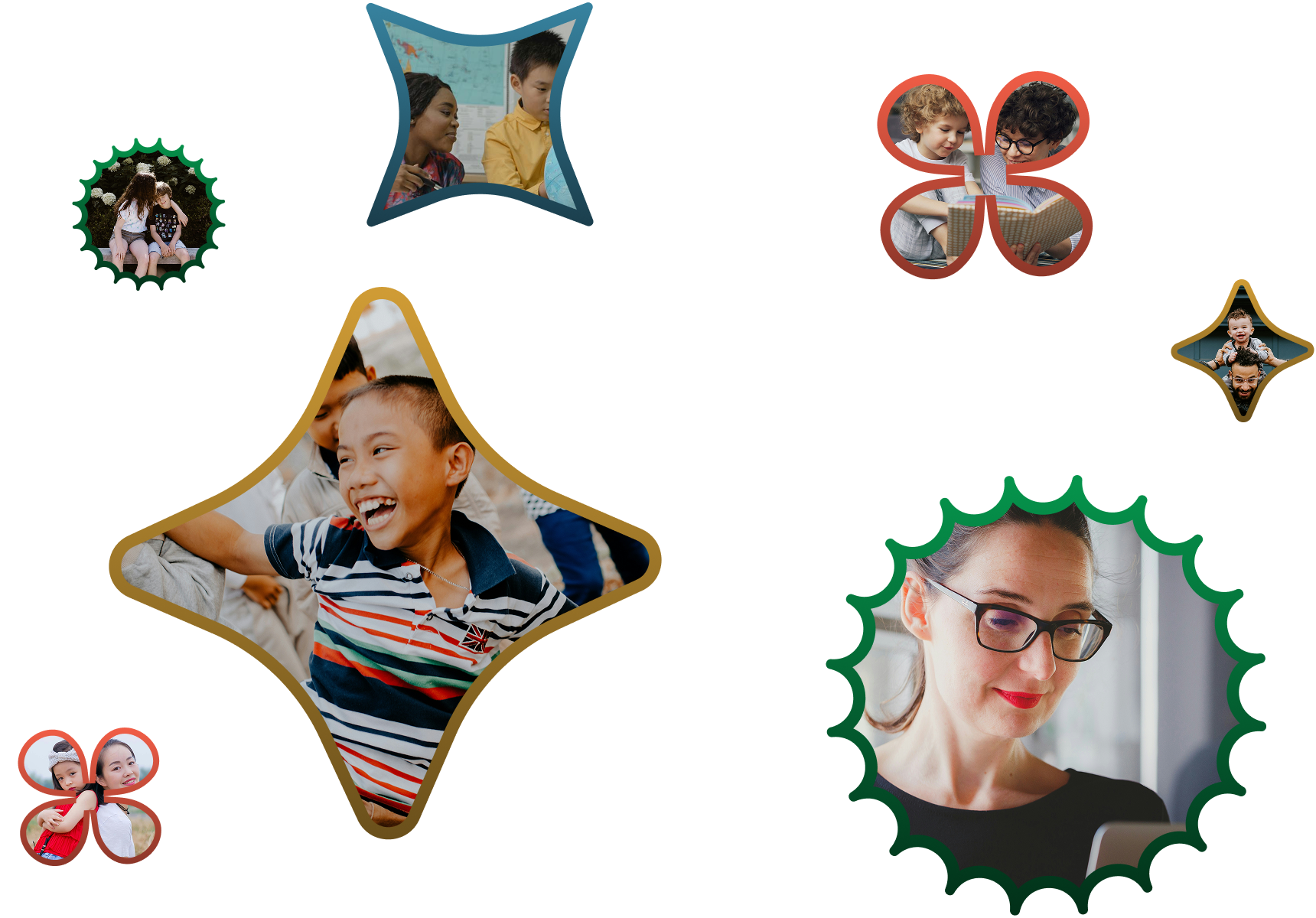 a series of images of people in cutouts of the Bookit shapes.