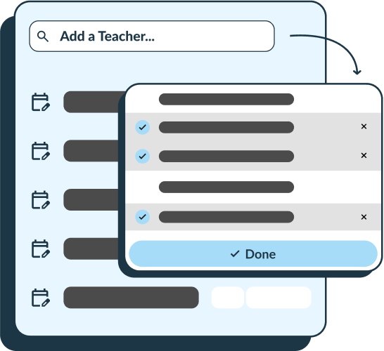 A screenshot from Bookit showing teacher names being added to a schedule